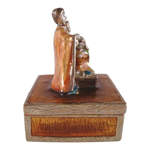Bible Story Jesus Born Nativity Scene Pewter Jewelry Hinged Box - Picture 2 of 7